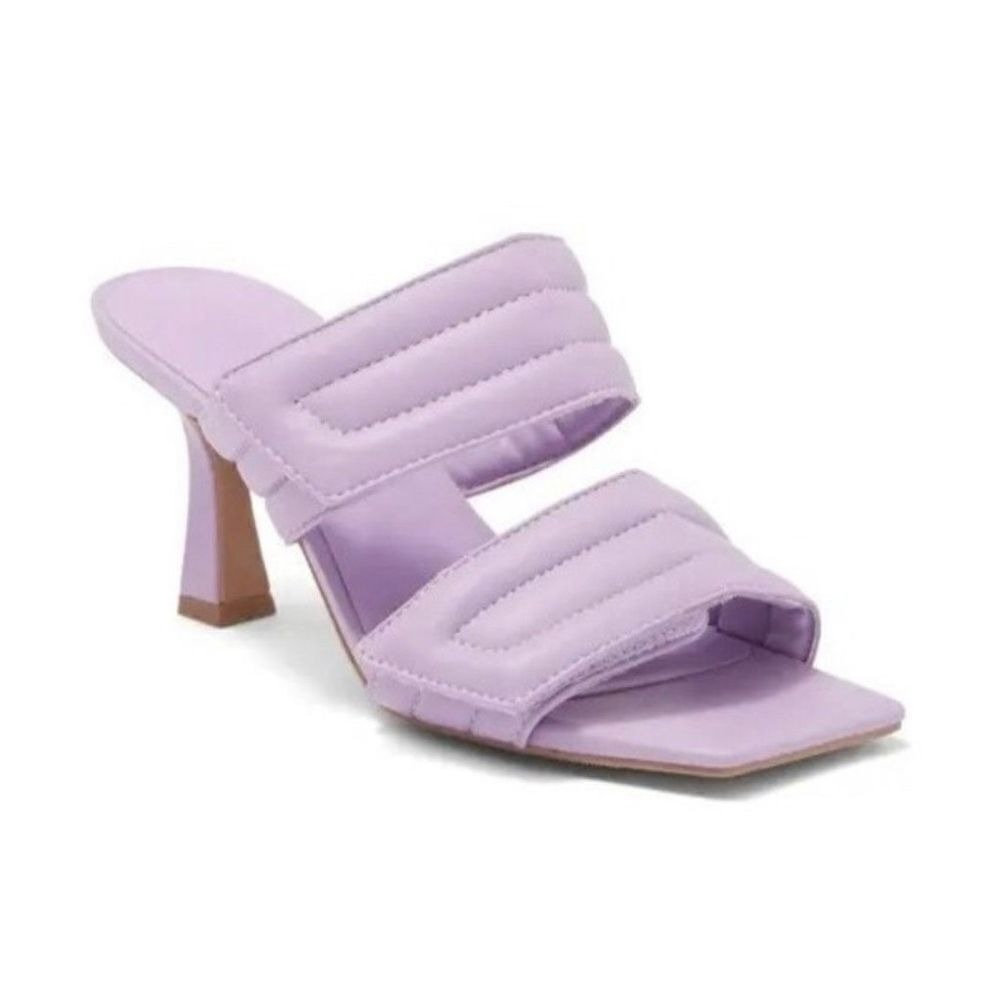Abound Lavender Purple Padded Quilted Square Toe Flared Kitten Heel Sandals 5